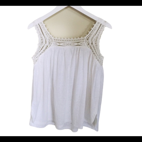 NWT GAP Linen Crochet/Lace Trim Tank/Top With Round Neck Ivory White Size Small - Picture 9 of 11